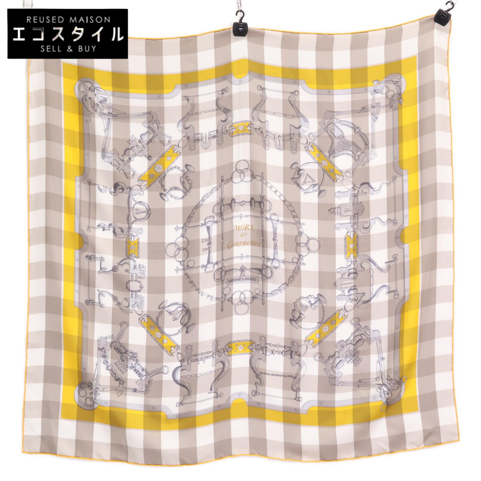 

HERMES Mors et Gourmettes Silk Bit and Leash, Carre90 scarf Yellow / GrayUsed