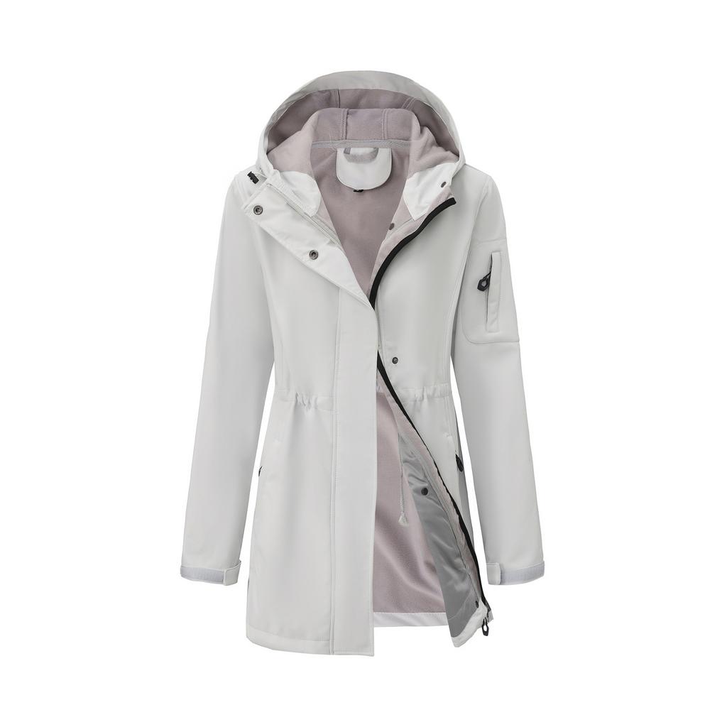 Women's Casual Solid Color Long Sleeved Pocket With Fleece Jacket Hooded Coat Windbreaker