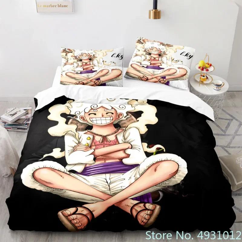 Dětské Chlapecké Anime One Pieces Povlečení Nika Luffy Gear 5 Povlak na přikrývku Povlak na polštář Sada povlaků na přikrývku Jednolůžko Queen King Velikost