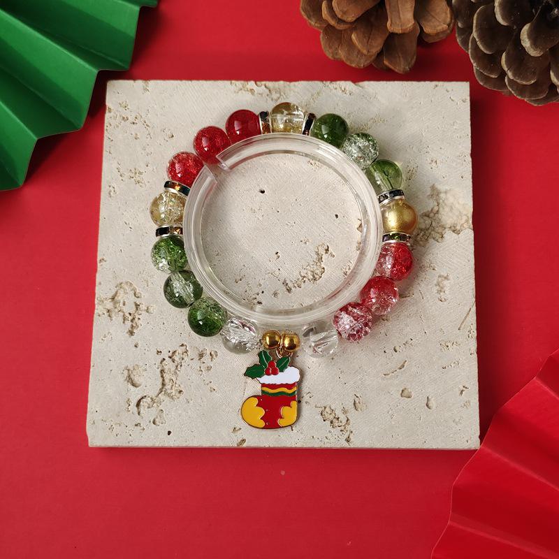 Christmas Diamond Santa & Snowflake Glass Bracelet: Stylish & Versatile Holiday Accessory.