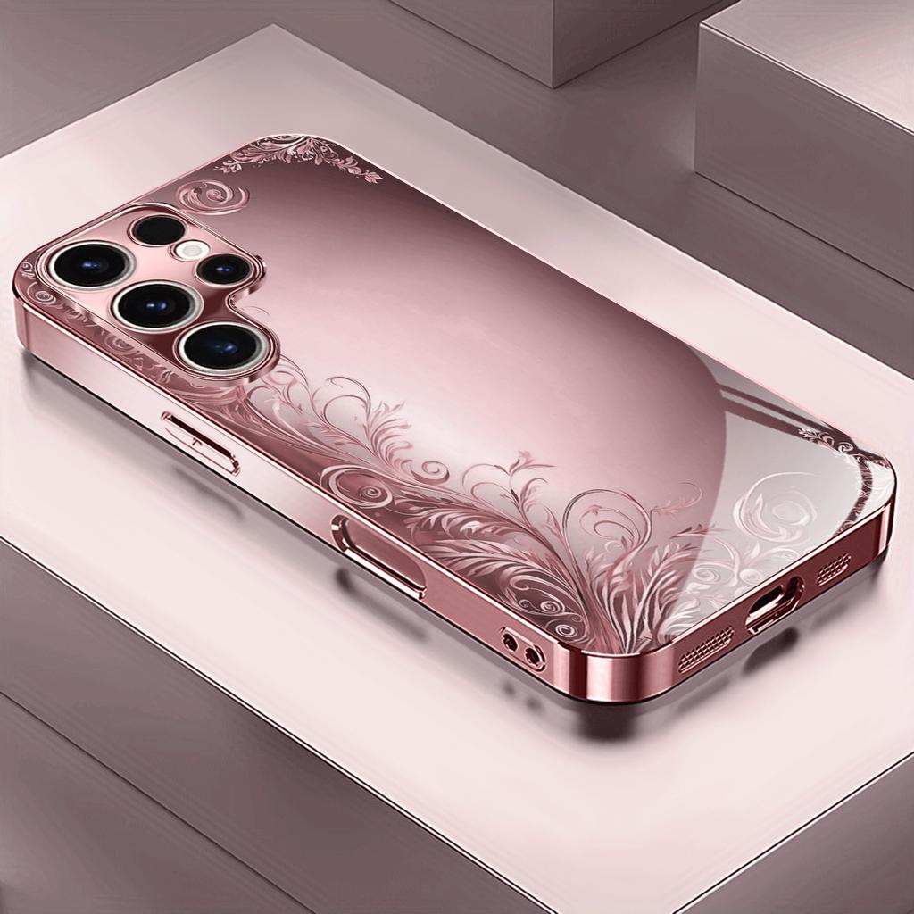 Flowers Pink Rose Gold Exquisite PhoneCase Glass PhoneCase for Samsung Galaxy S26 S25 S24 S23 S22 FE,Ultra,Plus Dropresistant
