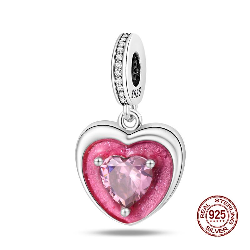 Original Charms Copper Pink Girly Heart-Shaped Charms Bead Fit 3Mm Original Bracelet Womens Diy Fine Jewelry Gifts