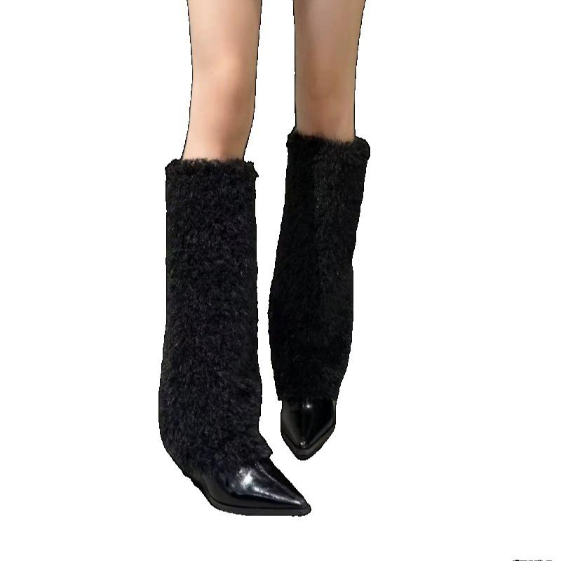 Fashion Elegant Pointed Toe Women High Heels Long Boots Designer Classical Suede Shoes 2025 Winter New Brand Pumps Cozy Knee Boots Mujer
