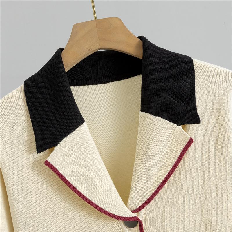 Jaro Nová Móda Pas Slim Fit Oblekový Límec Pletené Dámské Šaty