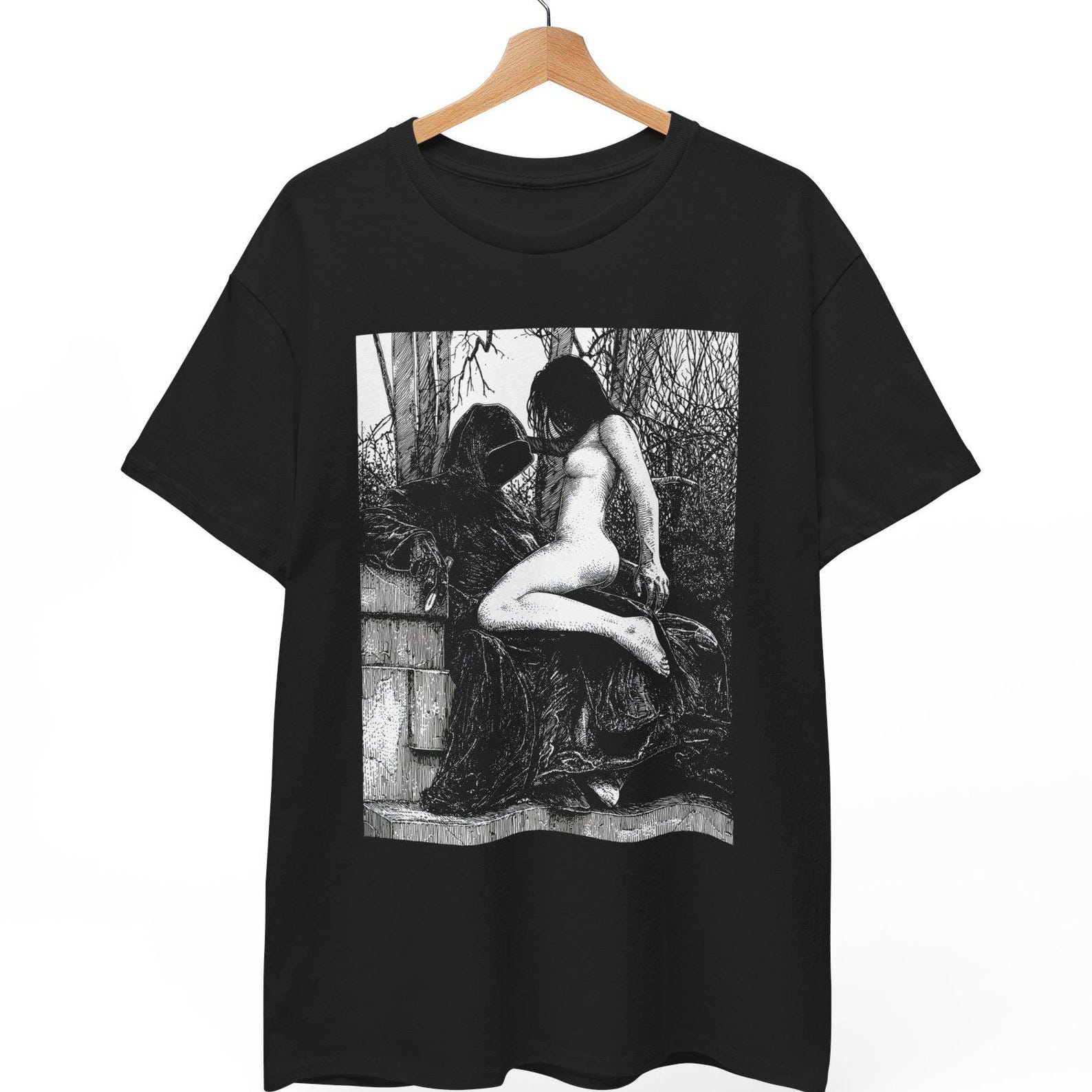 Death Is My Lover T-Shirt, Grim Reaper Occult Graphic Tee, Dark Art Gothic Shirt, Unisex Heavy Cotton Top, S to 5XL M