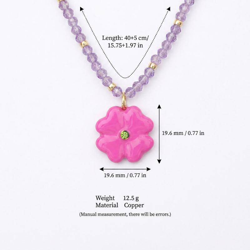 Vintage Drip Oil Flower Necklace With Colorful Bead Chain Splicing Design Bohemia Clavicle Chain For Women