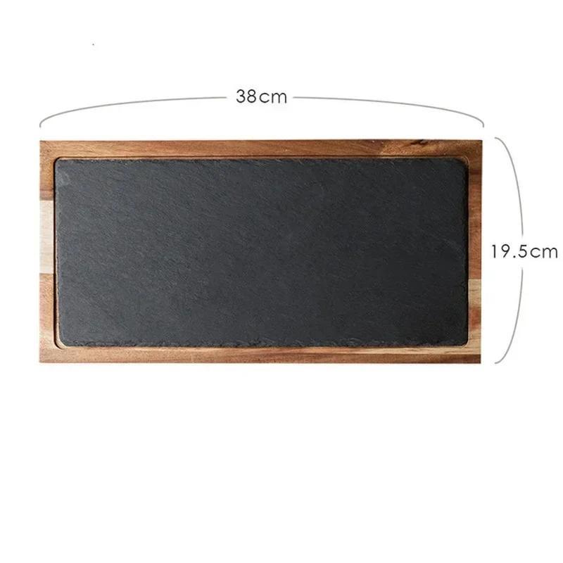 New Solid Wood Snack Plate Wooden Tray Western-style Japanese Cuisine Black Slate Bread Plate Acacia Wooden Plate