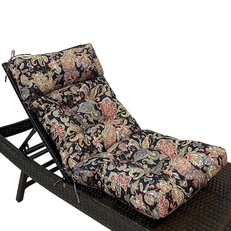 Garden Chair Pad with High Back Headrest, Tufted Outdoor Form and Seat Anchors 125 x 55 cm for Porch Use Daily