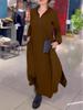 2024 European & American Autumn/Winter Casual V-Neck Long-Sleeve Solid Dress for Women
