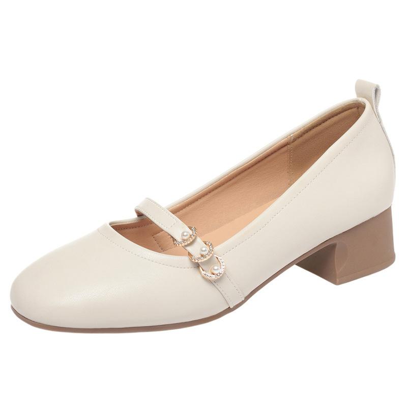 Square head single shoes women's 2026 autumn new shallow mouth versatile women's shoes thick heel soft sole leather shoes with skirt