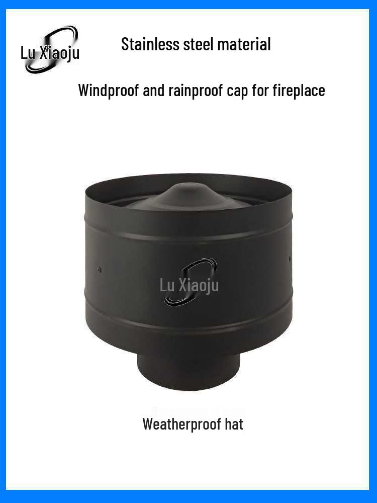 High-End Black Stainless Steel Fireplace Chimney Vent Pipe & Elbow Tee with Rainproof Cap - 150mm