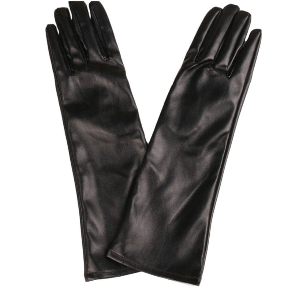 1 Pair Solid Color PU Leather Gloves Extra Long Stage Performance Gloves Driving Gloves  for Women