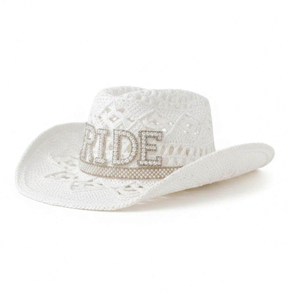 Rhinestone Letter Western Cowboy Hat Hollow Cowgirl Hat Jazz Hat For Wedding Bachelorette Party