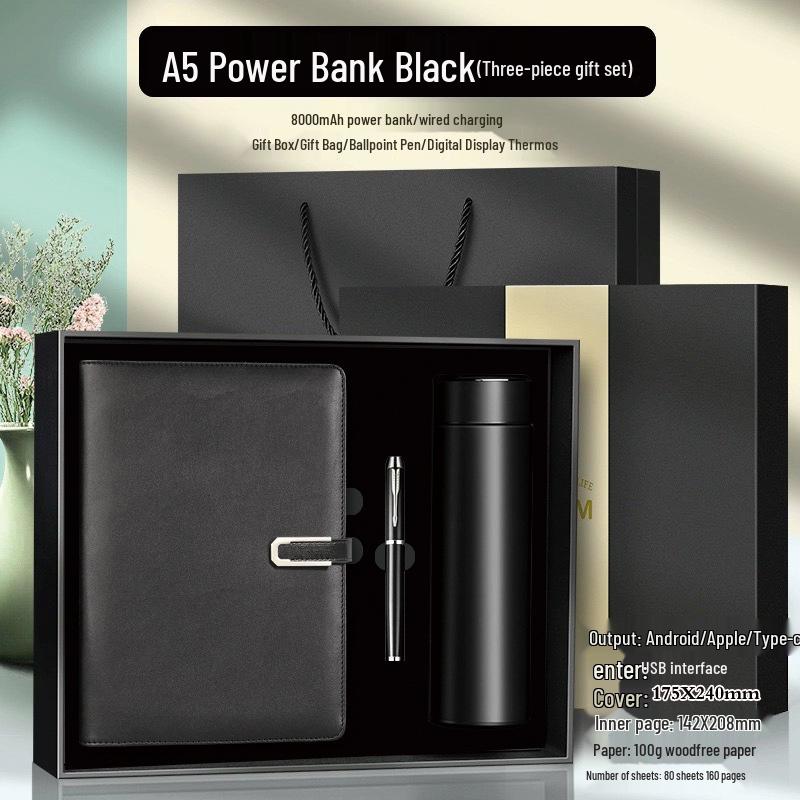 A5 Multi-Function Notebook Gift Set with USB & Wireless Charger - Customizable Logo Option