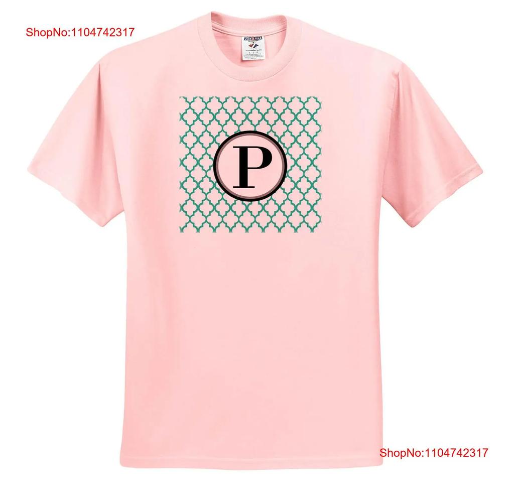 dRose Mint Green Pattern Monogram Initial P T Shirt Vintage Washed Casual Versatile Soft Unisex Stretched Homme Comfortable