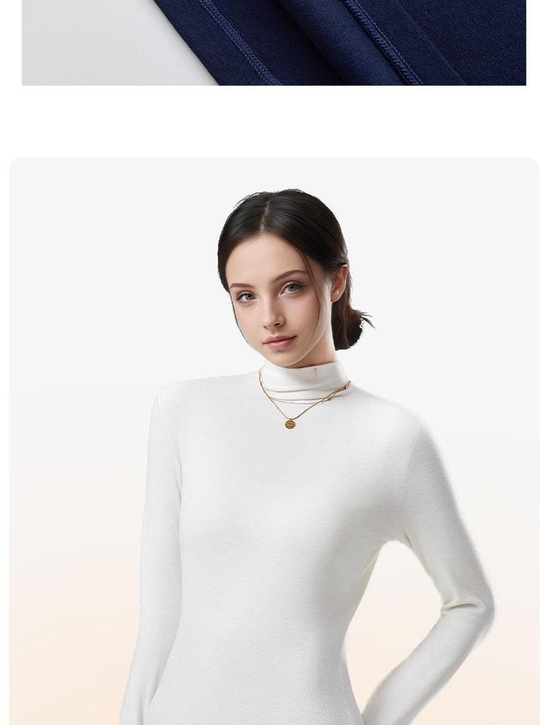 Women's High Neck Wool Long Sleeve Base Layer Top for Fall/Winter