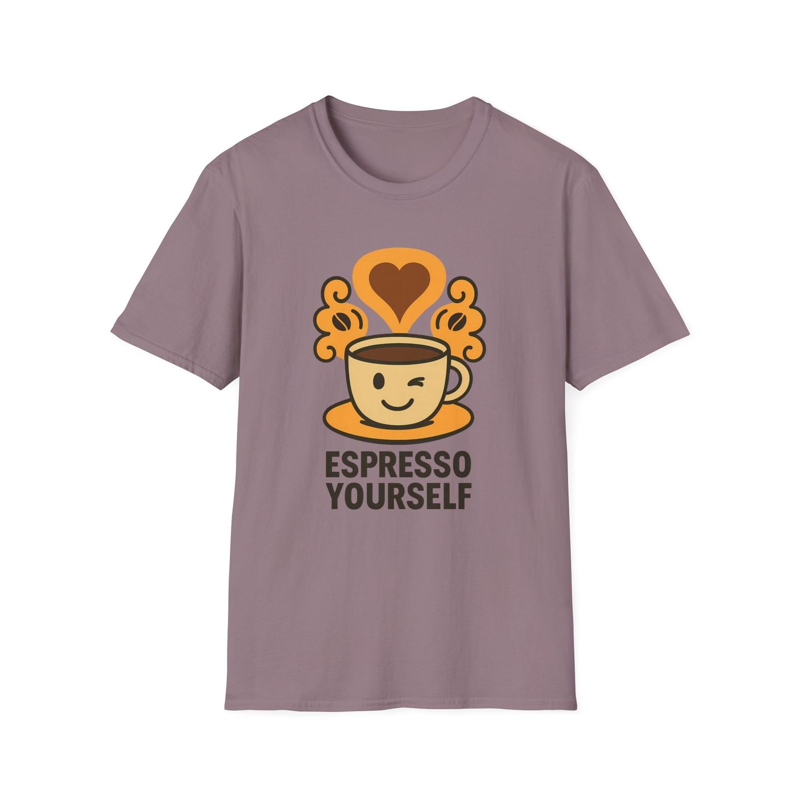 Unisex Softstyle T-Shirt Mens Womens Tees Top Coffee Humor Espresso Yourself Heart Steam Tee S