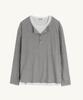 Beulleieo Double Layering Ribbed Henley Neck T-Shirt [M.Grey]