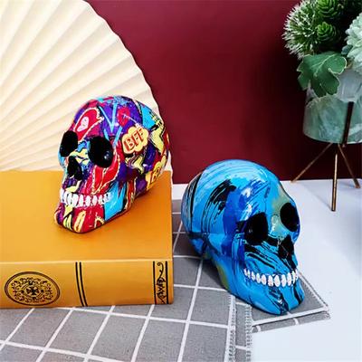 Bunte Schädelstatuen Heimdeko Schädel Harzfigur Wohnzimmer Schlafzimmer Büro Dekoration Kunstwerk Deko Skulptur Raumdeko