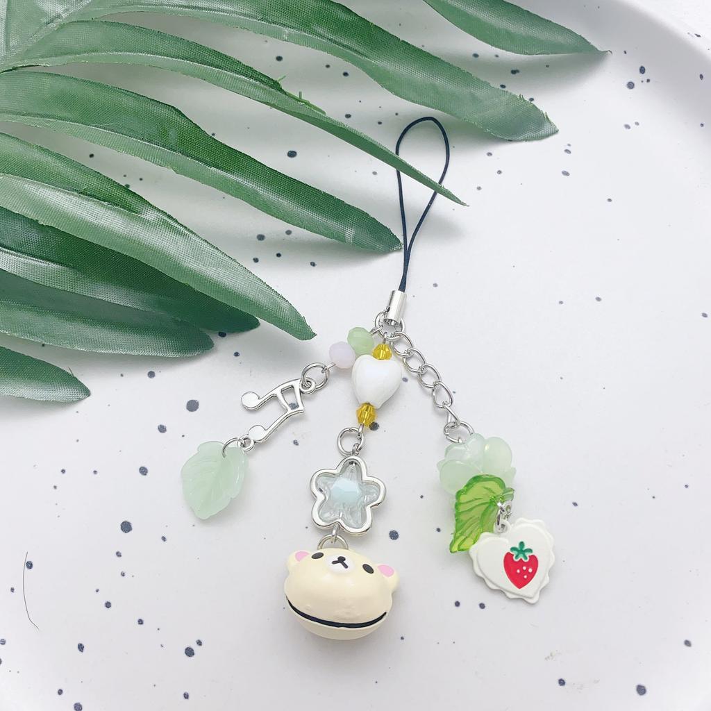 Cute Rilakkuma Bear Bell Matching Phone Charms Handmade Totoro Cat Star Hanging Chain Beaded Pendant Cardbook Keychain Gifts