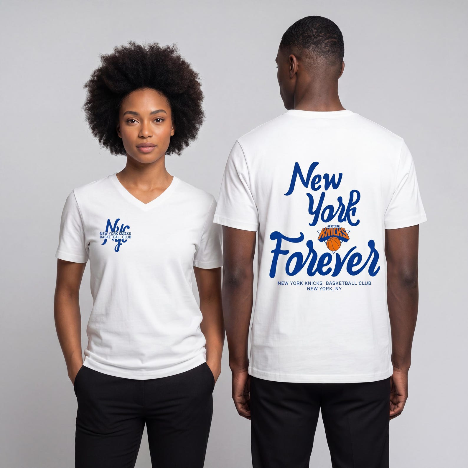 V-Neck New York Knicks Forever Basketball Graphic Tee, Vintage Streetwear Shirt L