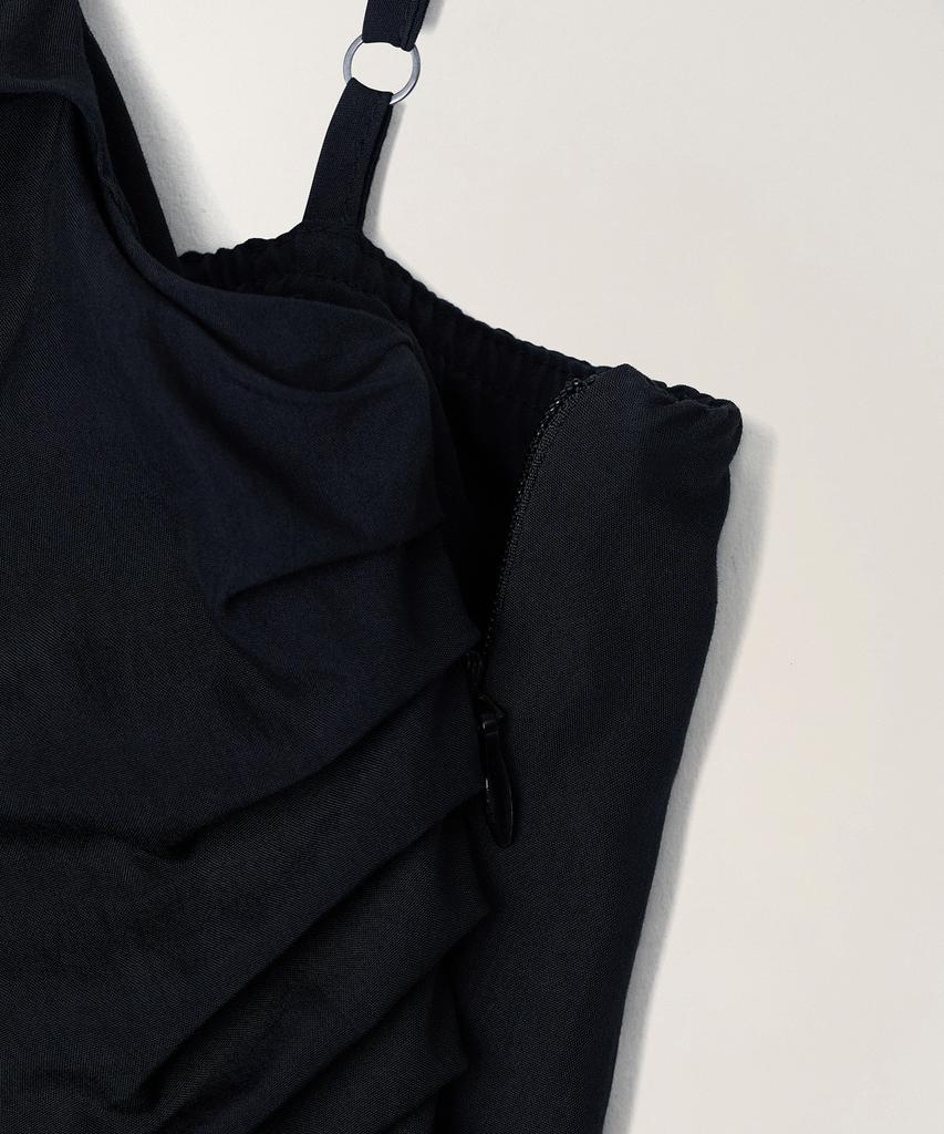 Tudument Shirring Sleeveless Long Dress_Black