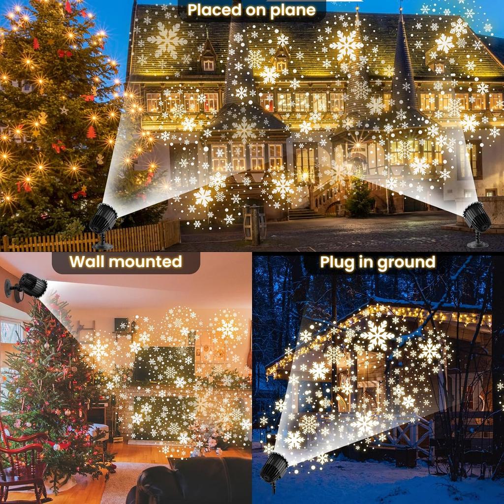 Christmas Snowflake Lights, Led Projector Lights for Outdoor, Waterproof Christmas Decorations Lighting for Indoor Xmas Holiday Party Wedding Garden