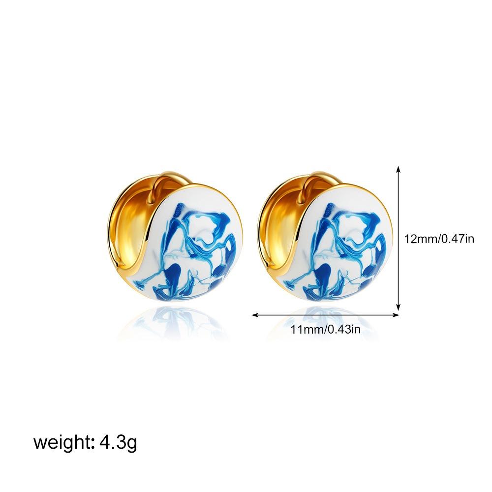 Zinc Zinc Alloy Ceramic Ear Buckle Jewelry Accessories Hoop Earrings Blue and White Porcelain Earrings  Lady