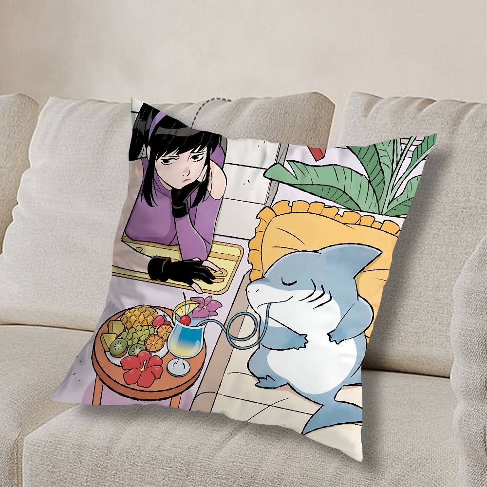 Art Cute Jeff the Land Shark  Pillow Case Sofa Living Room Bedroom Headboard Backrest Cushion Square Cushion Nap Time