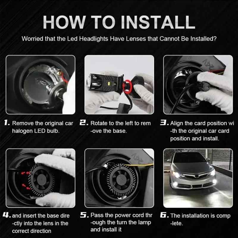 12V 24V Car LED Headlight Bulb 2Pcs H4 High Power Lamp with Projector Lens Motorcycle LED Headlight Bulbs Light Auto Accessories