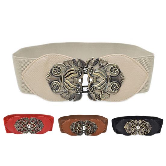 Taillengürtel Elastisch Hohle Schnalle Kunstleder Damen Vintage Taillengürtel für Büro