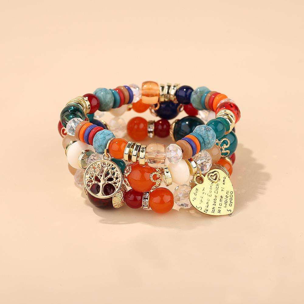 Bohemian Multi-Layer Beaded Bracelets with Tree of Life & Heart Pendants