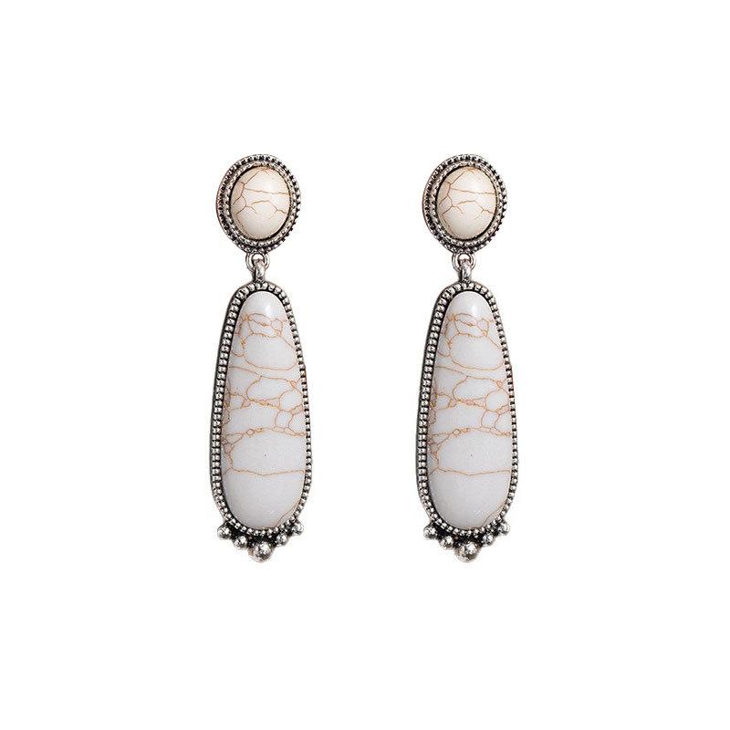 Retro Ethnic Style Exaggerated Earrings Bohemian Style Turquoise Water Drop Earrings Women'S Light Luxury High-End Earrings