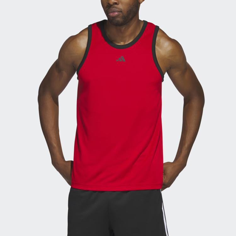 Adidas Legends Basketball 3-Stripes Tank Top Logo Color Block Sports Round Neck Sleeveless Vest Men Tops Crimson IC2461