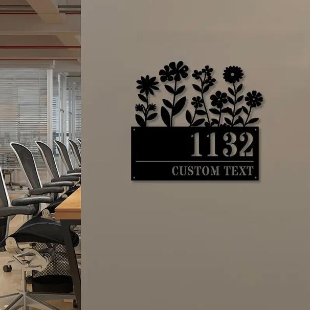 Personalized Iron Address Sign with Floral Design and Custom Street Name