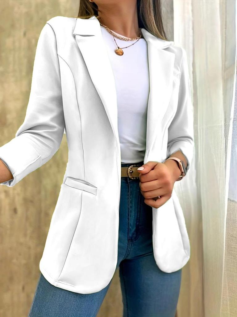 Nuova Giacca Blazer Semplice a Manica Lunga Monocolore Autunnale da Donna
