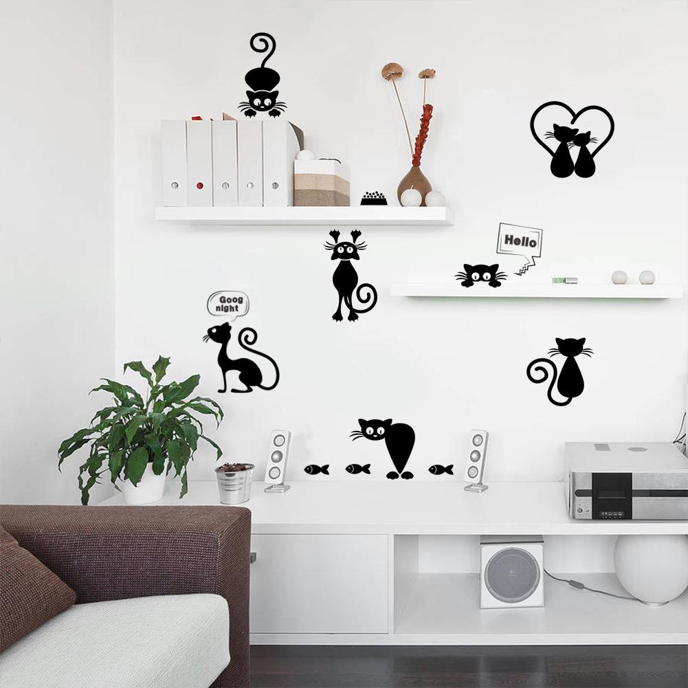 Black Cat Cartoon Wall Sticker for Light Switch - ZY-288, Perfect for Living Room & Bedroom Décor