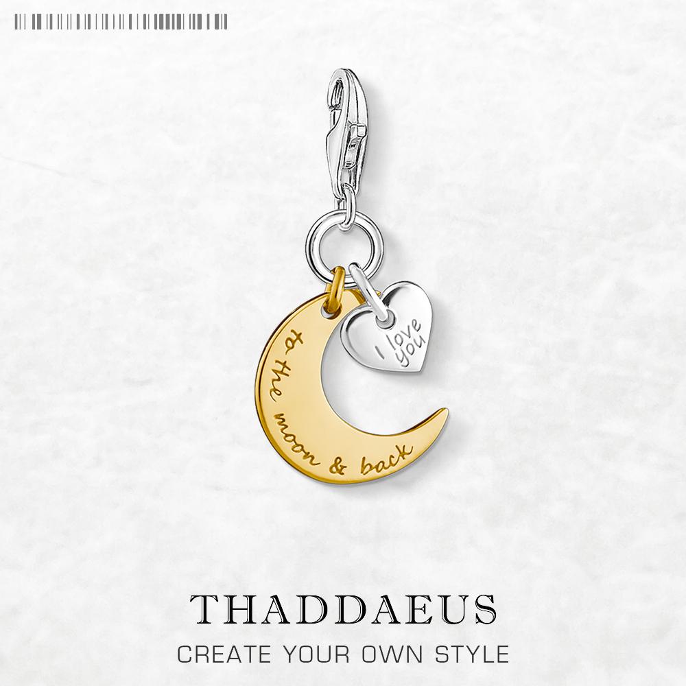 Moon & Love Heart Charm Pendants For Women Romantic DIY 925 Silver Jewelry
