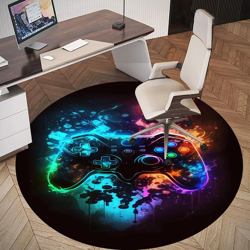 1PC Gaming Controller Neon Round Chair mat Area Rug - Non-Slip, Floor Mat for Office, Bedroom, home decor Christmas Gift c0528119