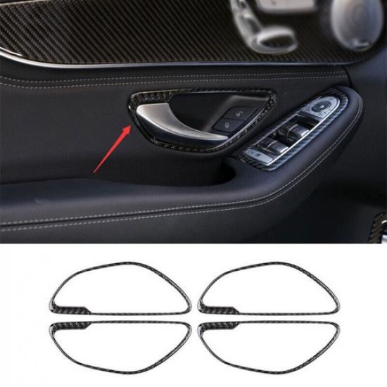 Interior Door Handle Cover Trim 4PCS For Mercedes-Benz GLC 2016-21 Carbon Fiber