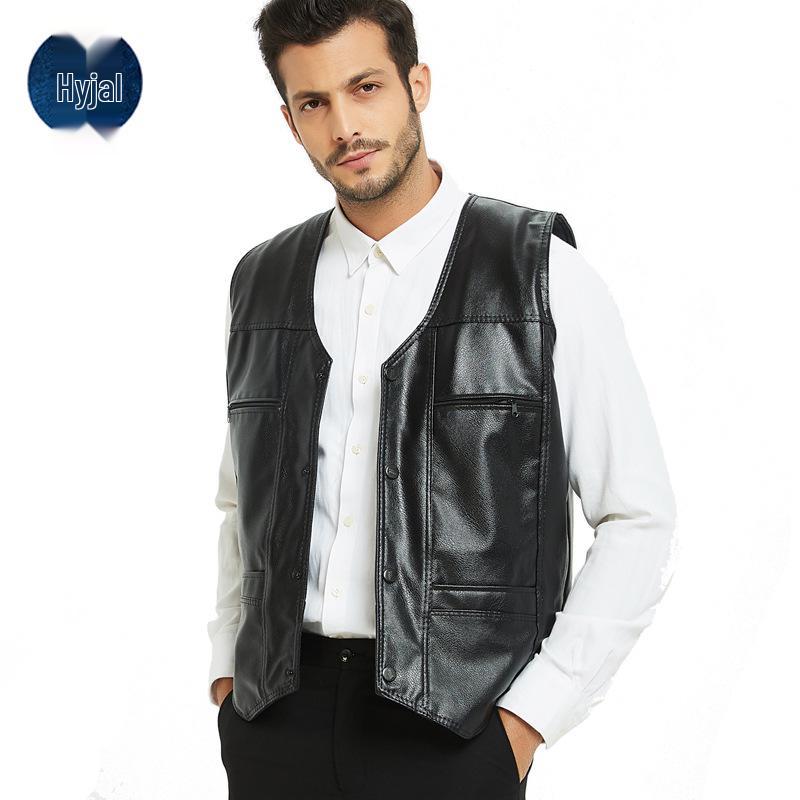 Herren Lederweste mit Fleece-Futter und Mehreren Taschen für Herbst & Winter - V-Ausschnitt Stil für Väter und Senioren