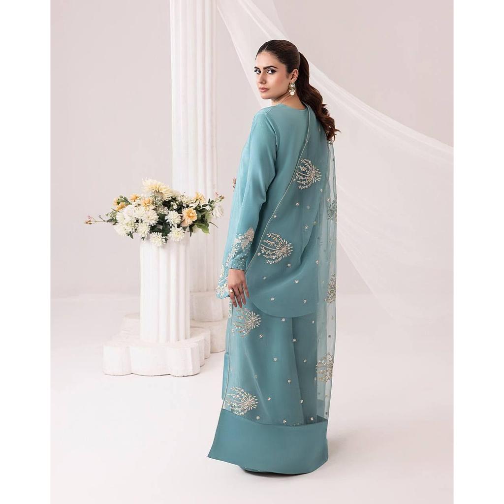 Einführung Neues Designer Party Wear Look Pur Natur Krepp Oberteil & Palazzo mit Dupatta Set