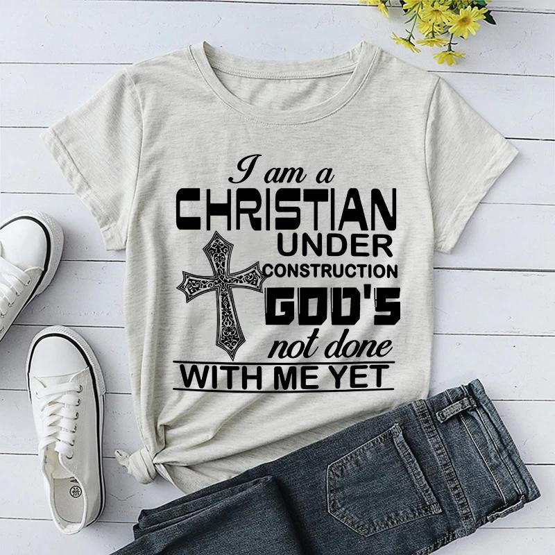 Under Construction God'S Not Done With Me Yet' Letter Print Short Sleeves T Shirts for Men and Women;