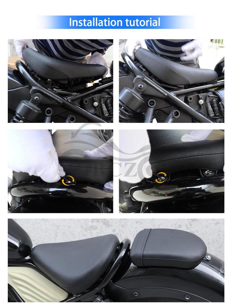Black Leather Retro Seat Bag Cushion for Rebel CM300/500 Motorcycle