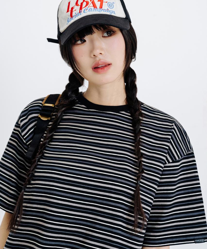 LEMAIN SECOND Fine Stripe Oversized Short Sleeve T-Shirt [Black]