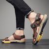 Men's Outdoor Top Layer Leather Large Size Beach Sandals Summer Casual Men's Vacation Beach Shoes Fashion Outdoor Non-Slip Beach Sandals