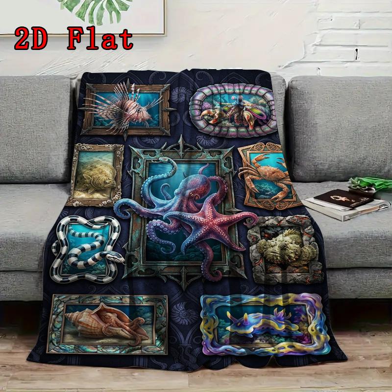 Ocean 2D Flat Pattern Flannel Blanket, High quality All Seasons, Home Decor, Warmth and Comfort, Perfect for Christmas Gifts.