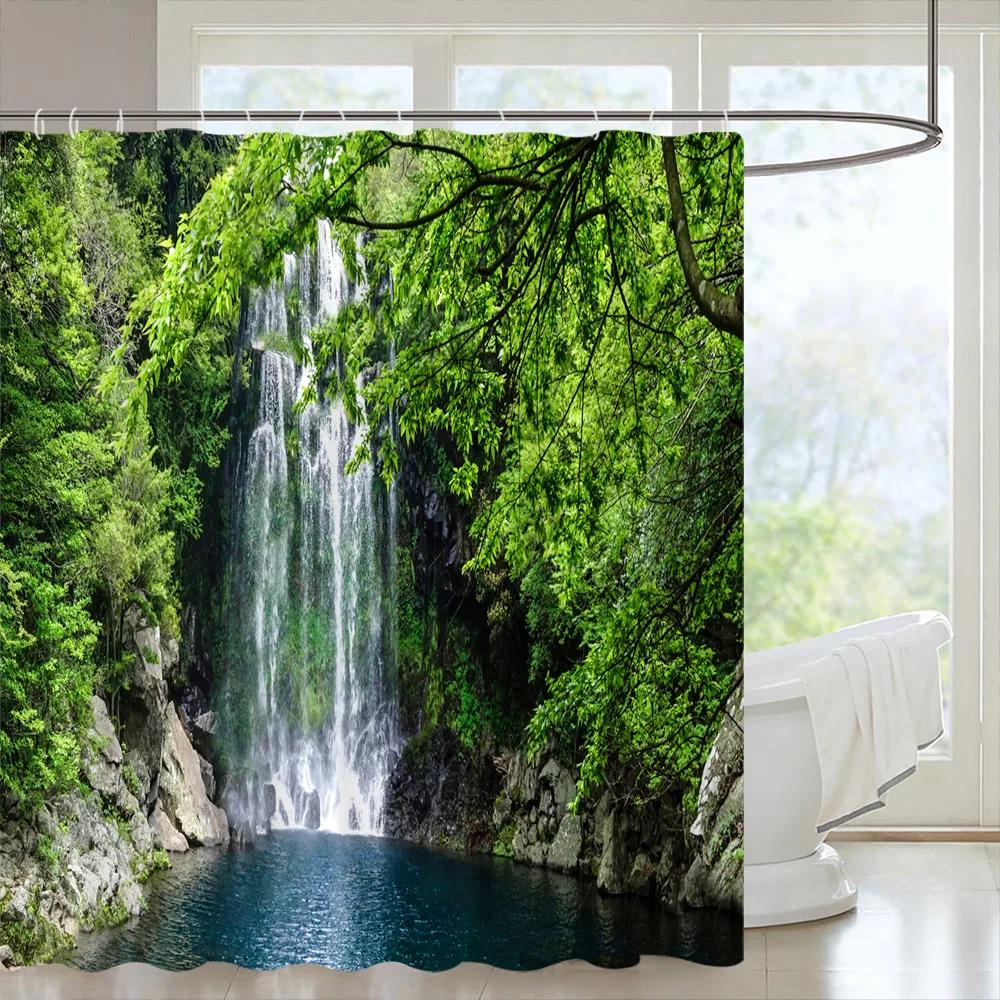 Tropical Forests Shower Curtain Aesthetic Woods Bird Fabric Bathroom Curtain Natural Scenery Home Decor Bathroom Accessories Set