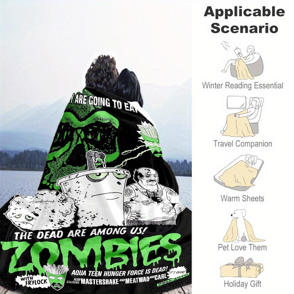 1pc Zombies Aqua Theme Design Flannel Blanket - 3D Printed Soft Warm, All-Season Lightweight Throw for Camping Travel Bed-080761