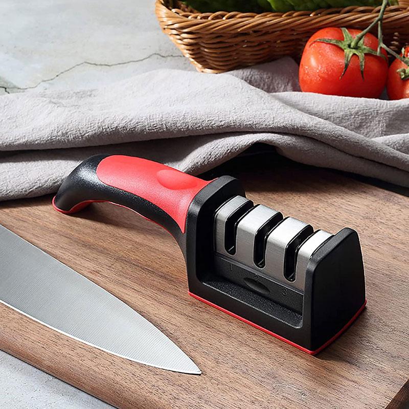 Aiguiseur De Couteaux 3 Fentes Professionnel - Avec Ventouse Et Gants - Pour Couteaux De Cuisine Et Ciseaux